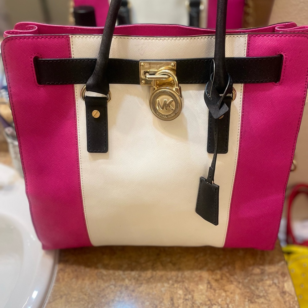 Michael Kors Pink and White Color-Block Tote